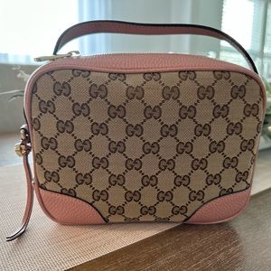 Gucci Bree GG leather canvas crossbody bag beige-pink